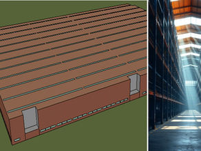 Daylight streaming into warehouse through skylights