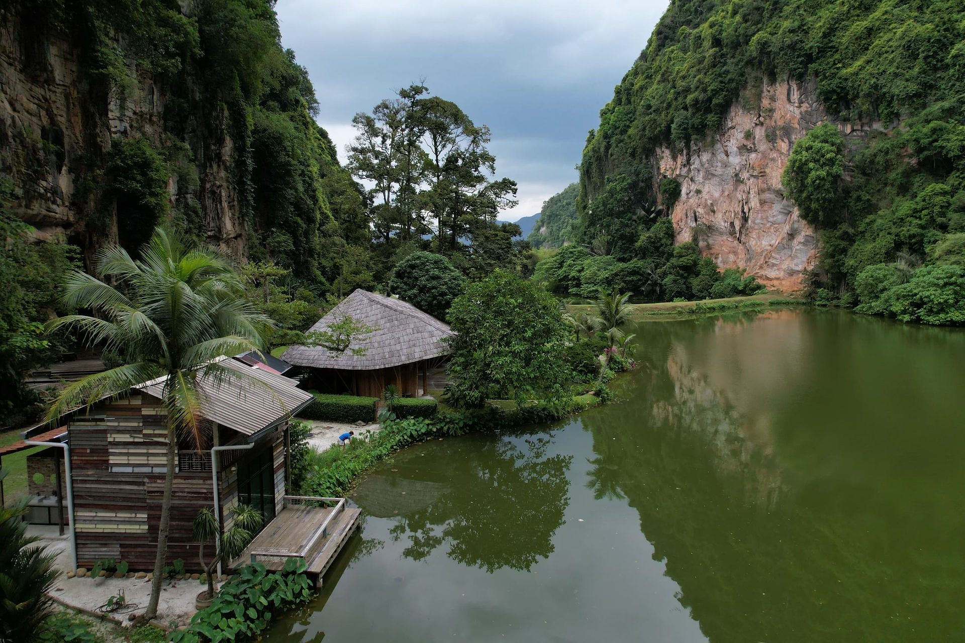 Beautiful Teja Luna bamboo pavilion in secluded limestone valley, Ipoh, Malaysia