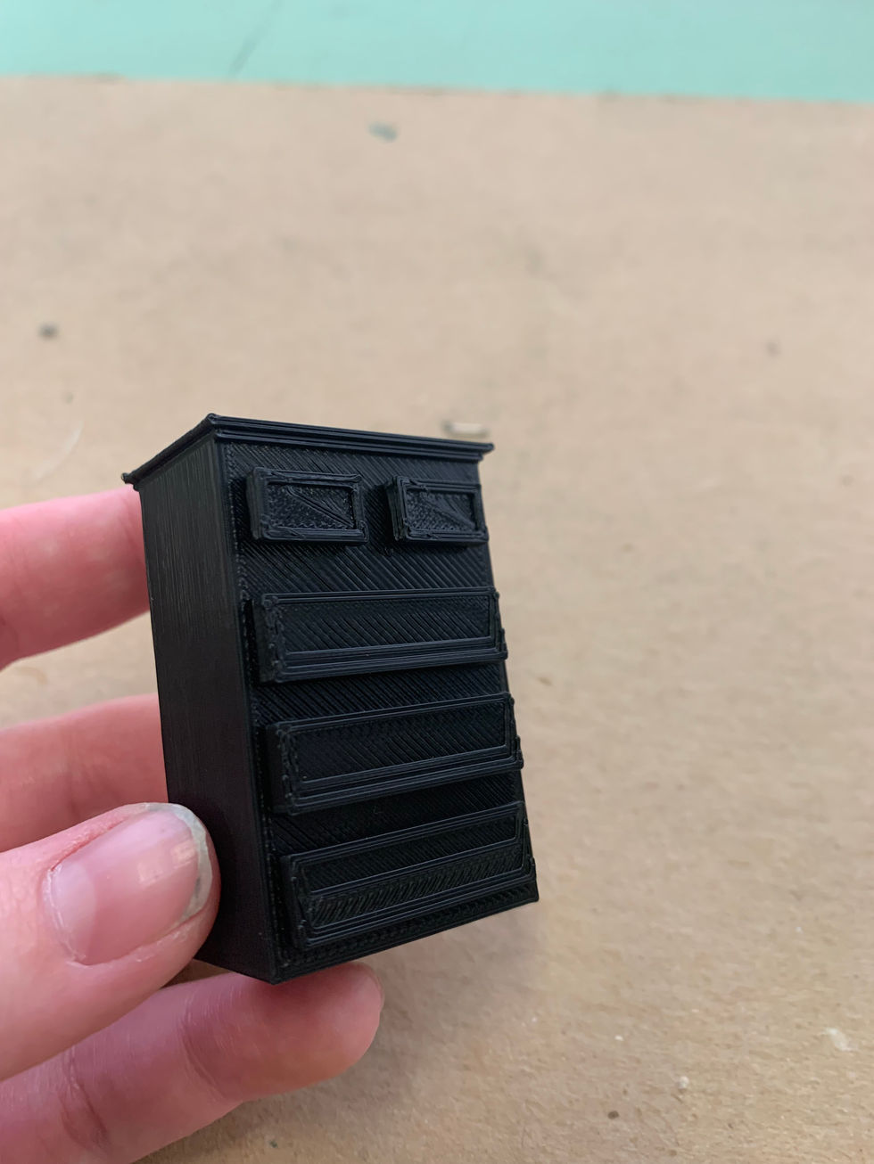 3D printed side view of dresser