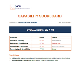Free Capability Scorecard download preview showing government tender readiness assessment tool