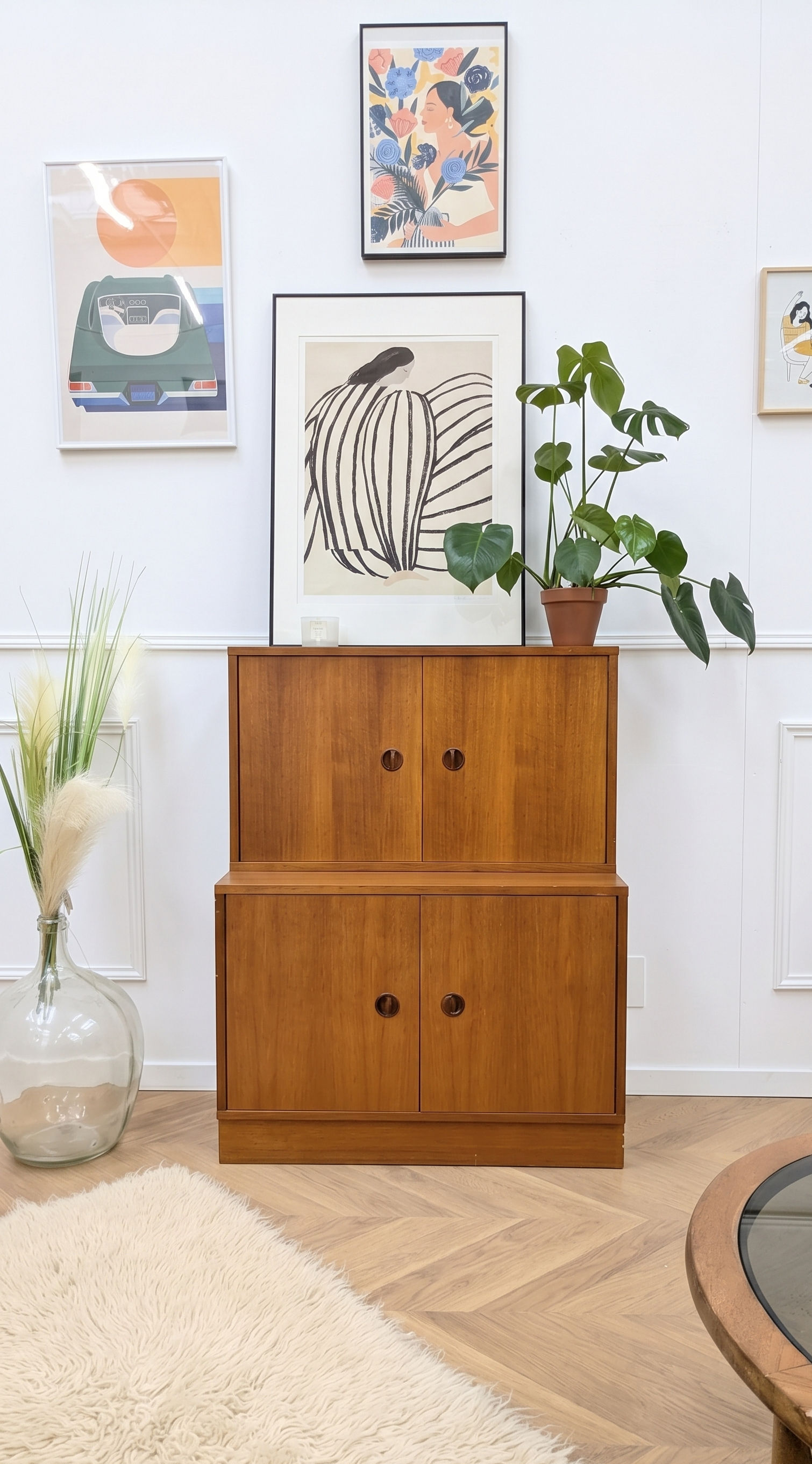Buffet haut scandinave en teck à 2 modules - Danemark vintage années 60