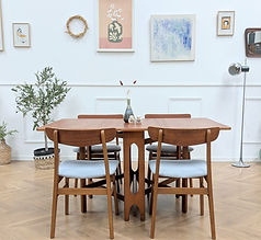 4 Chaises Scandinaves Teck & Bleu Années 60