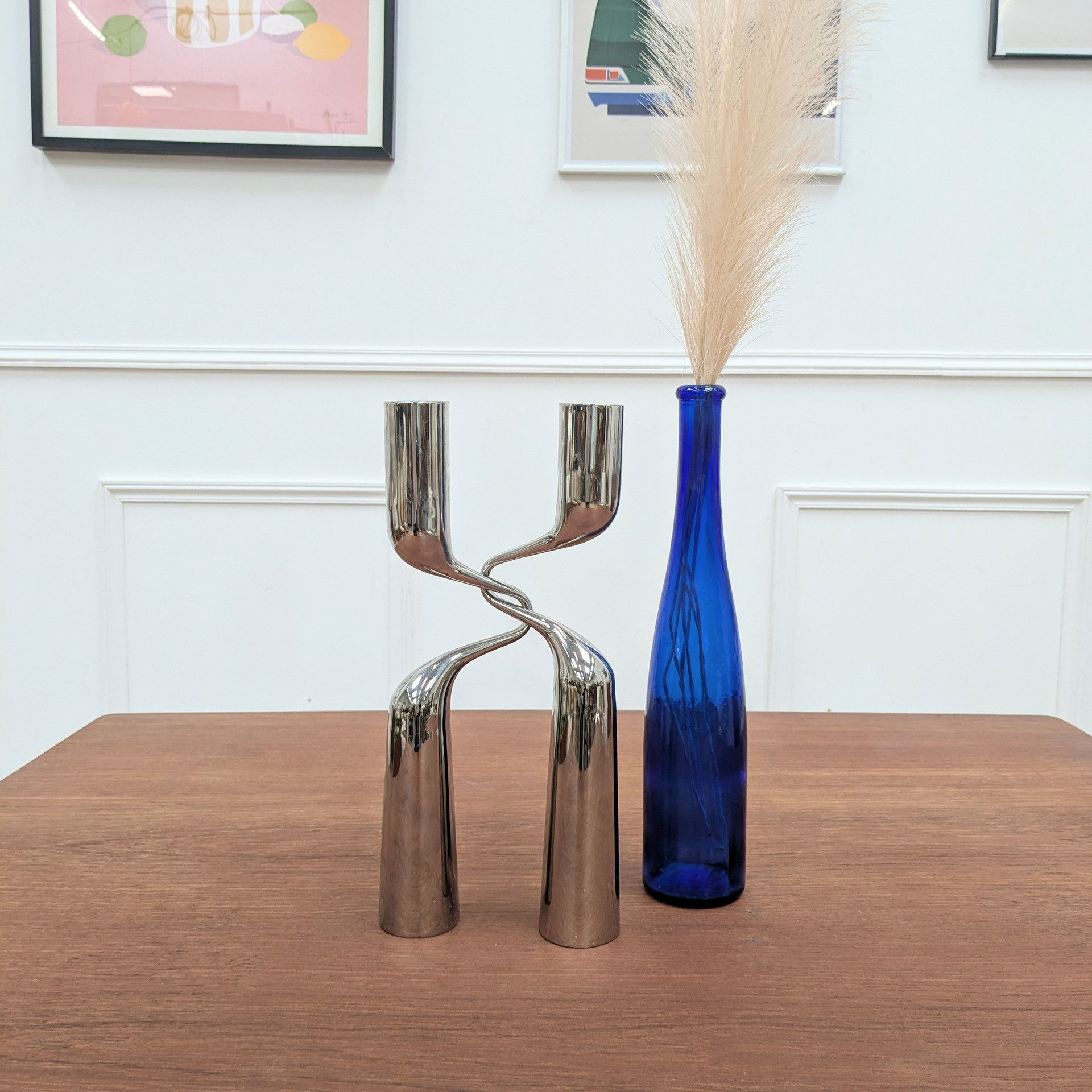 Paire de bougeoirs modèle Tango en gris