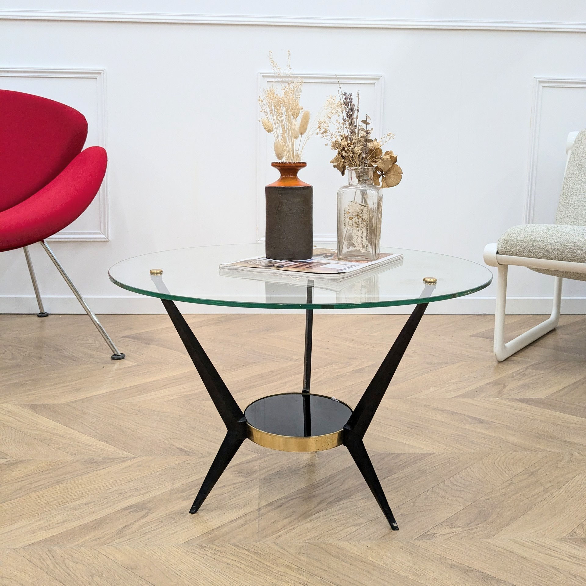 Glass and metal coffee table