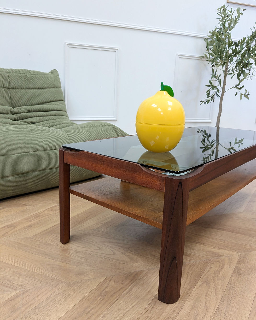 Miniature : Table Basse Myer Scandinave Teck Verre Fumé