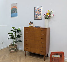 Commode haute scandinave danoise en teck années 60, 6 tiroirs