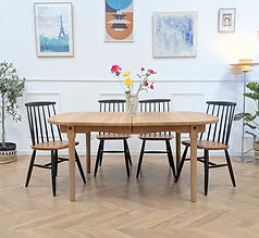 Table à manger vintage ovale extensible en chêne massif, danoise