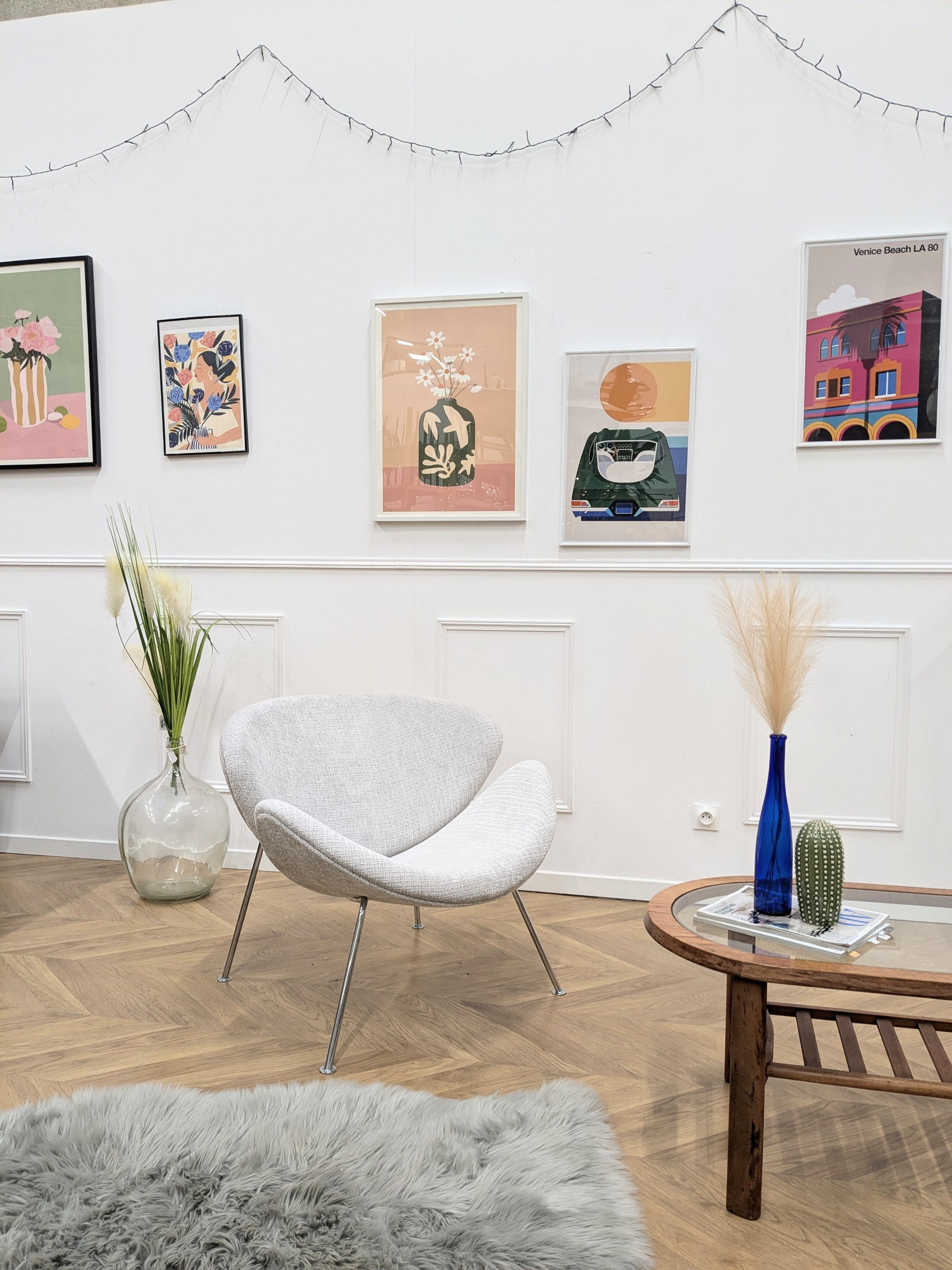 Fauteuil orange slice retapissée gris acier