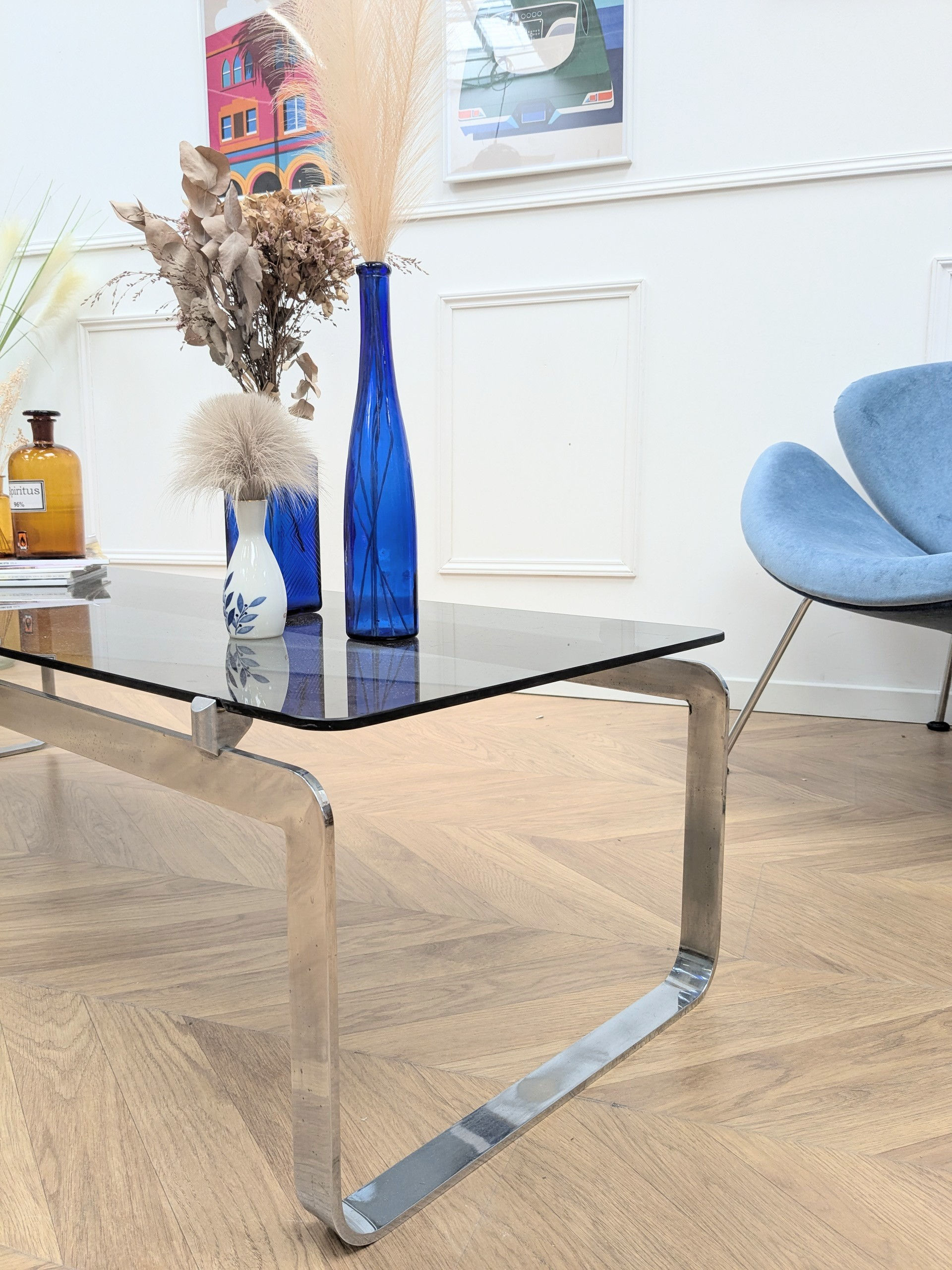 Table basse chrome et métal vintage