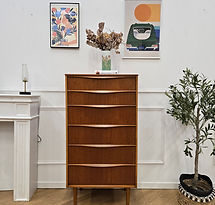 Chiffonnier scandinave Austin Suite en teck années 60, 6 tiroirs, pieds fuseaux
