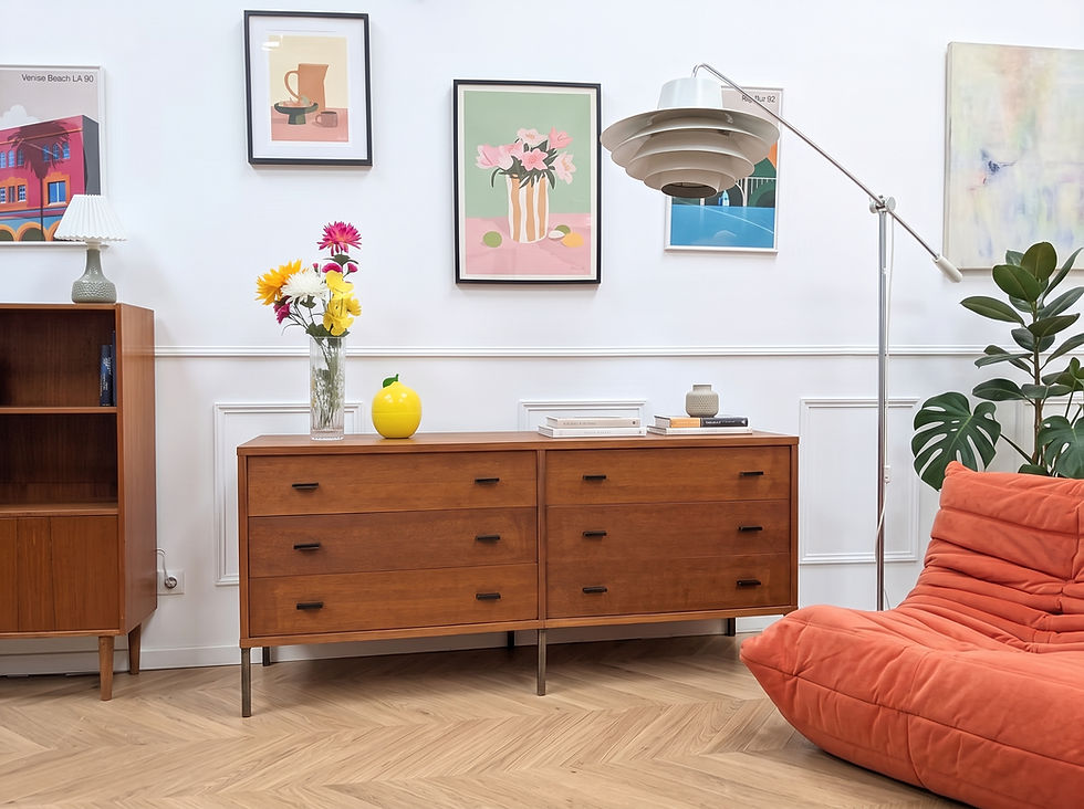 Commode double en teck 6 tiroirs - scandinave années 60