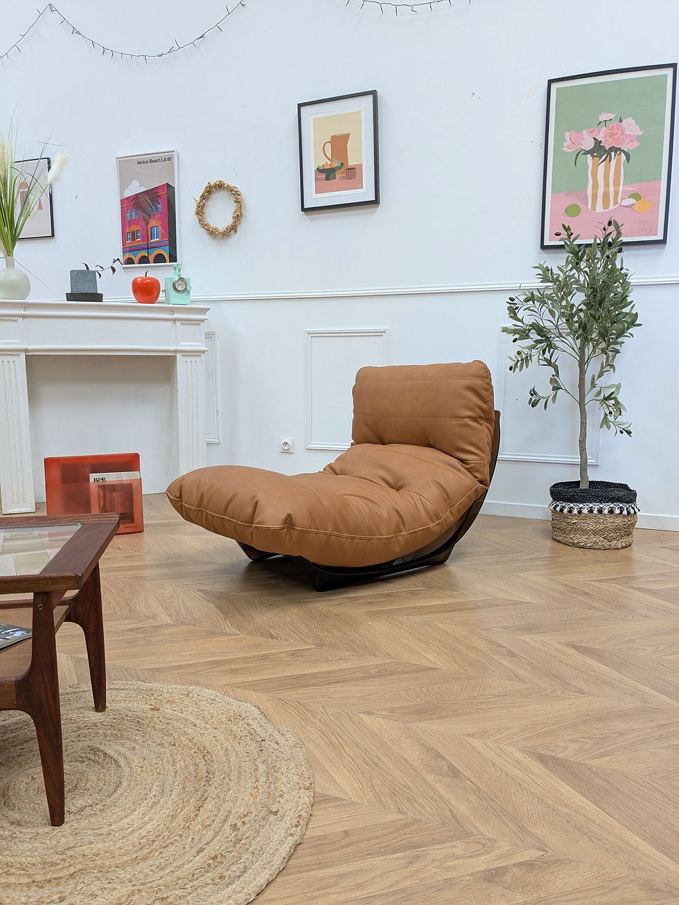 Fauteuil - Chauffeuse design Marsala restauré couleur cognac
