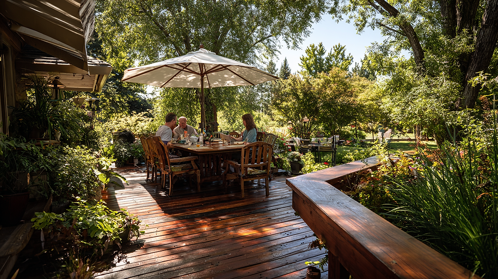 terrasse en bois avec effet jungle