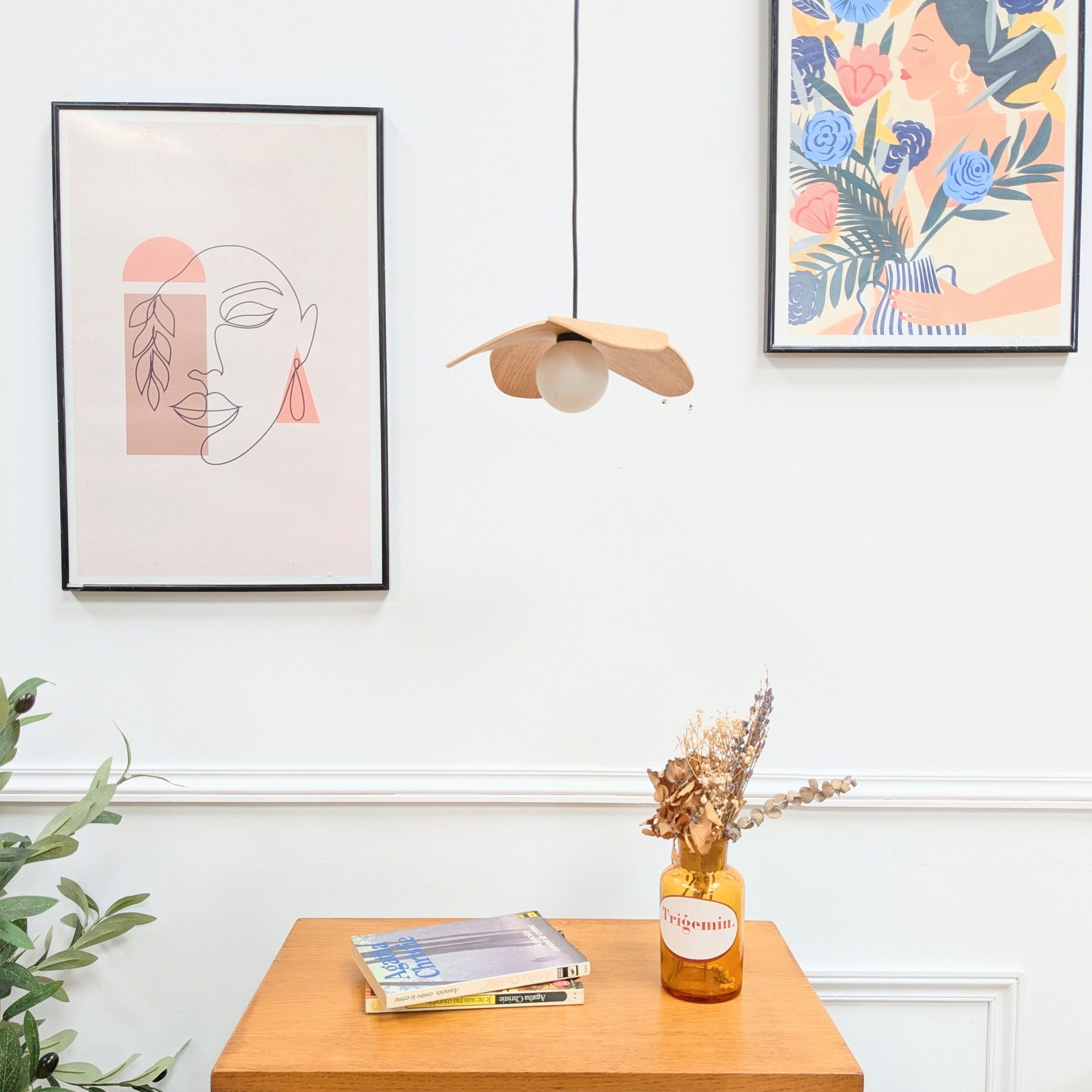 Suspension led fleur - bois clair