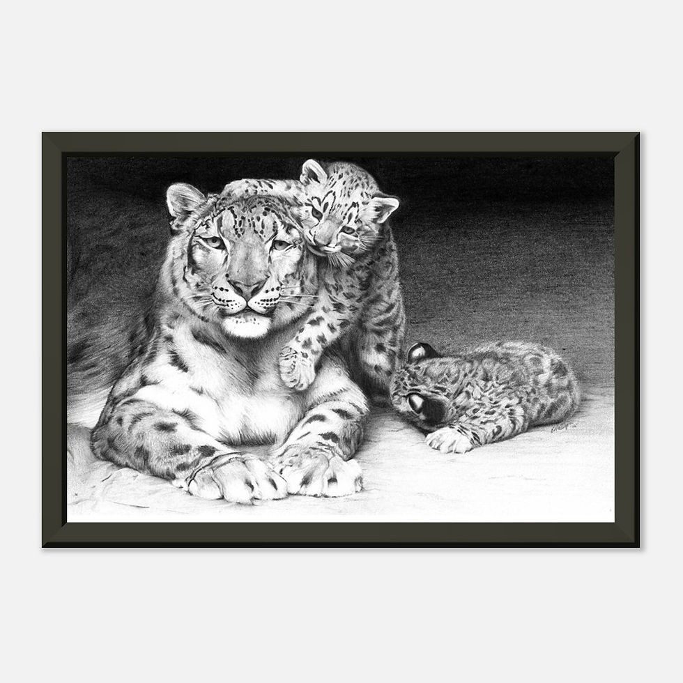 Thumbnail: Snow Mother and Cubs - Framed Fine Art Print