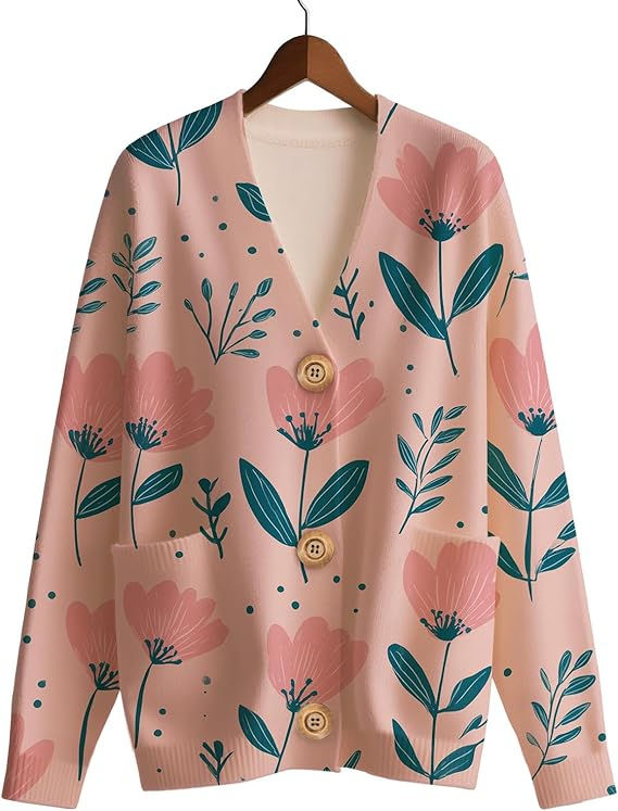 Thumbnail: Women’s Pink Floral Button-Up Cardigan