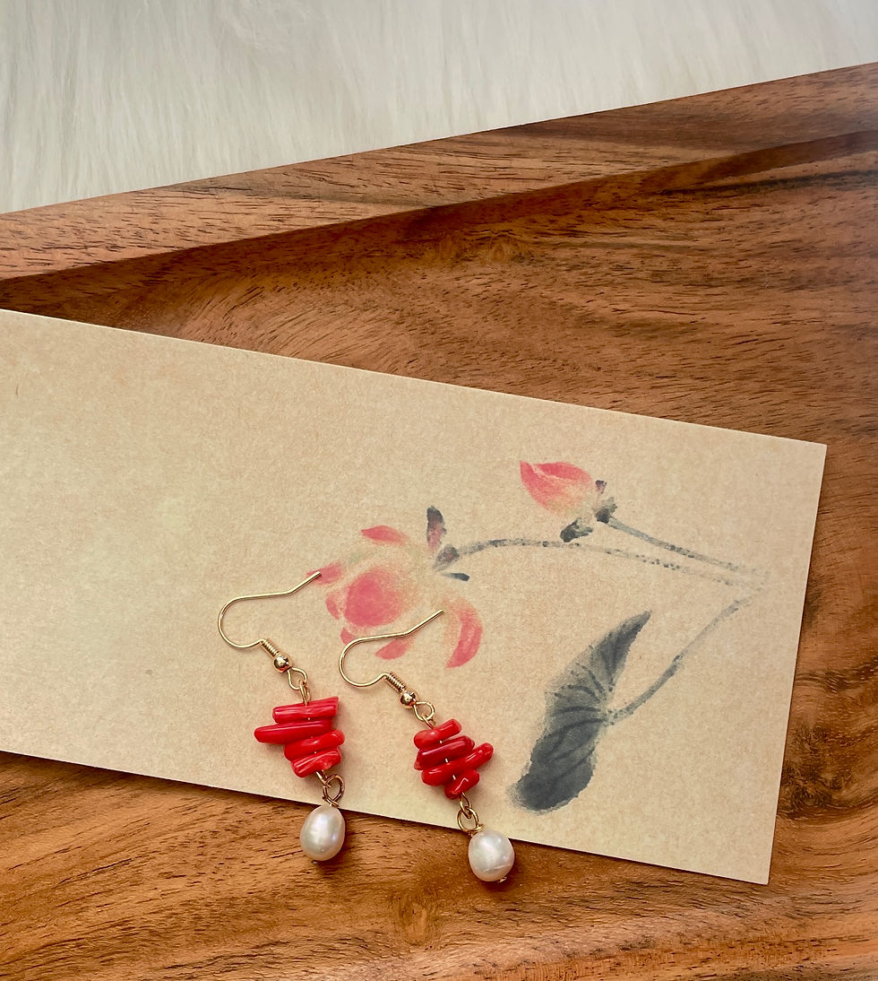 Thumbnail: Freshwater Pearl & Red Coral Earrings