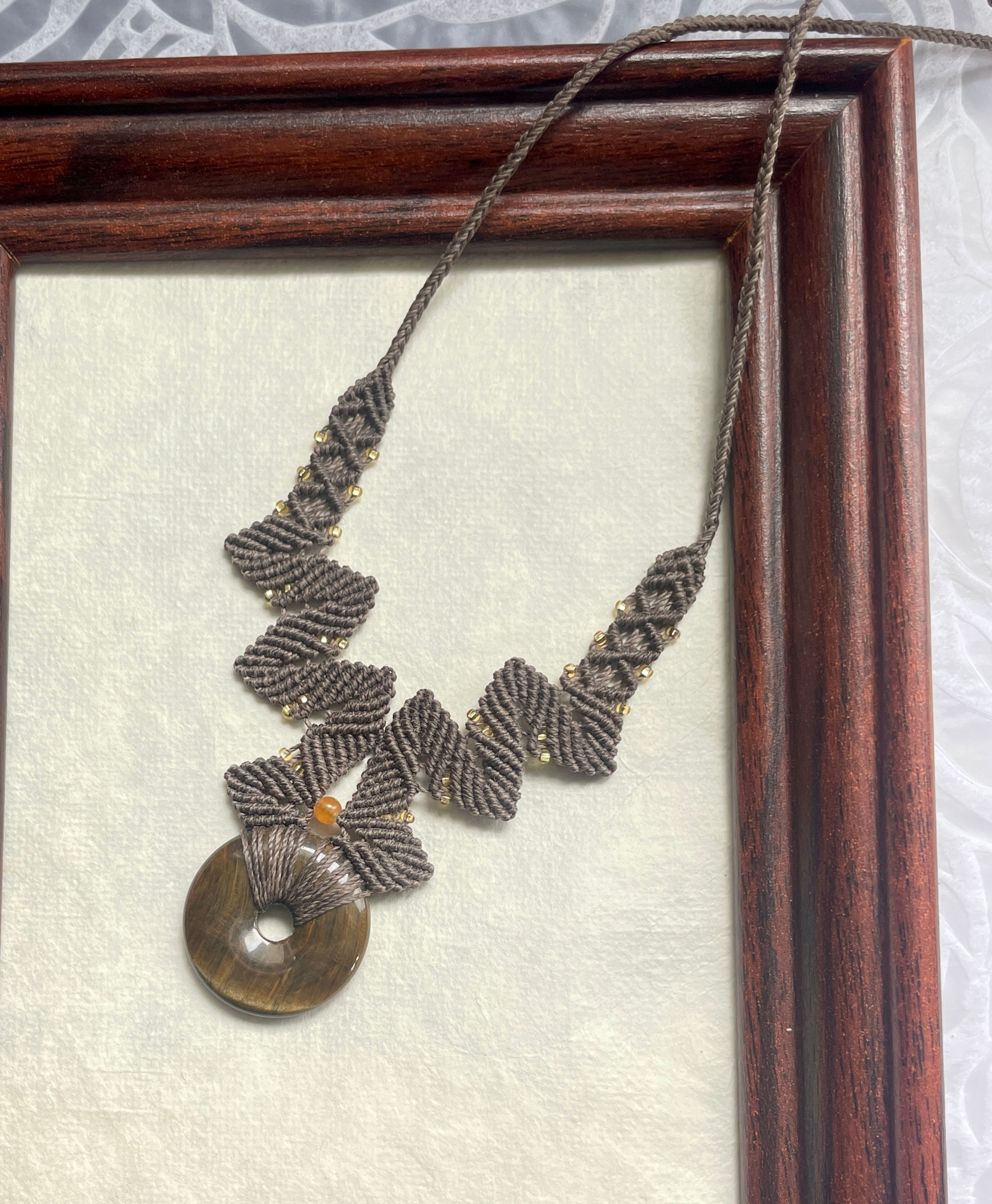 Handmade Macramé Tiger’s Eye Peace Buckle Necklace