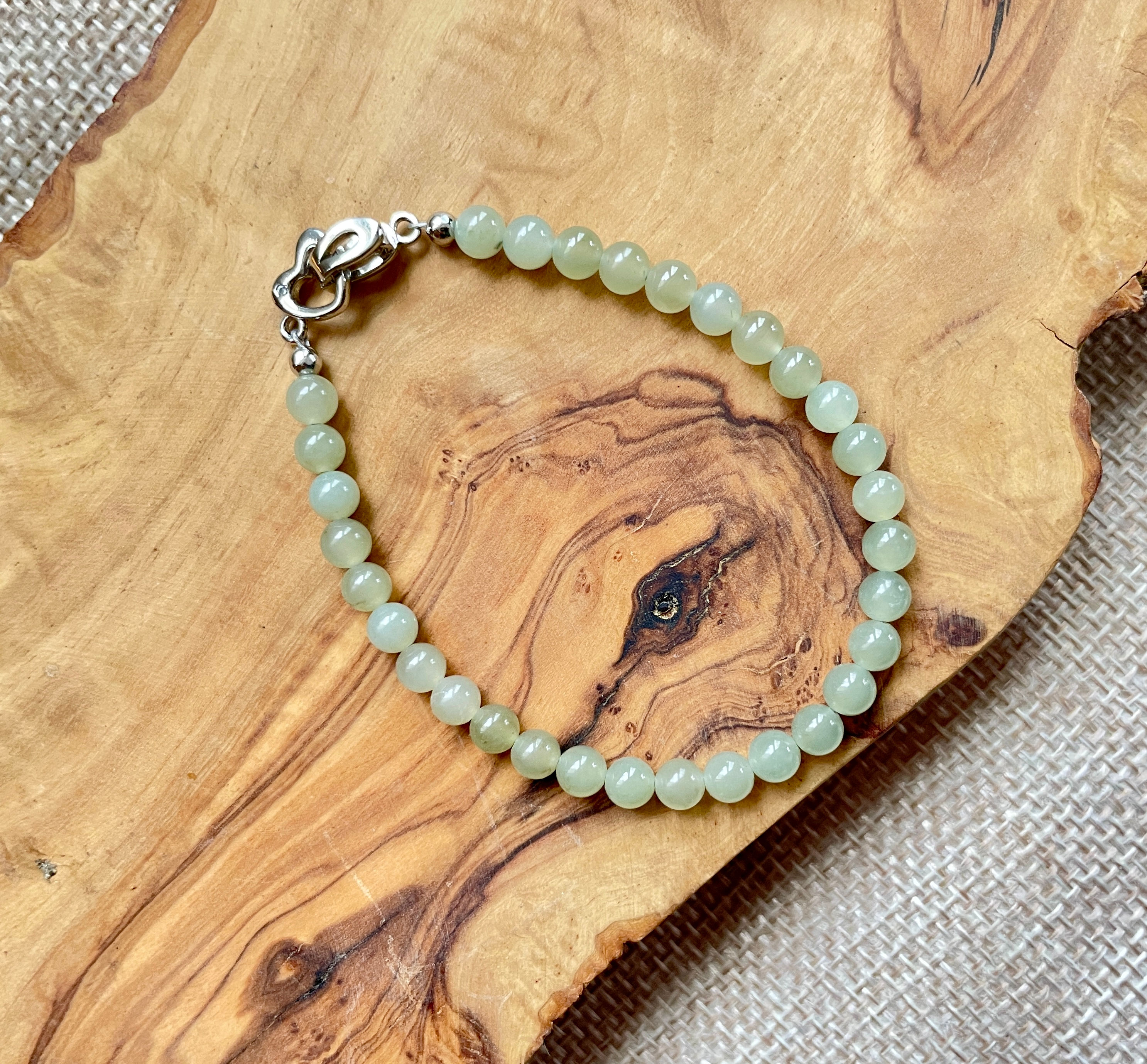 Natural Hetian Jade Sterling Silver Healing Bracelet
