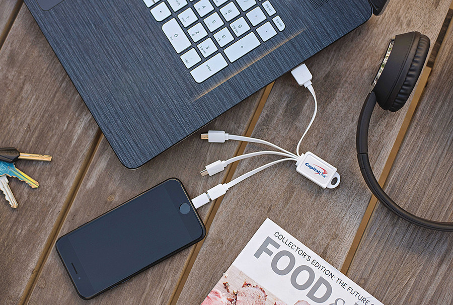 cord connector connecting smartphone to laptop