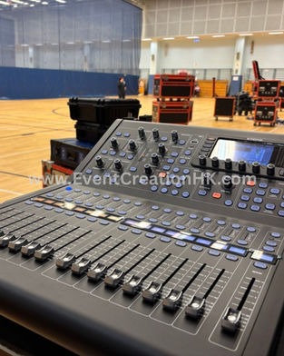 Professional audio mixing console setup for a sports event in Hong Kong