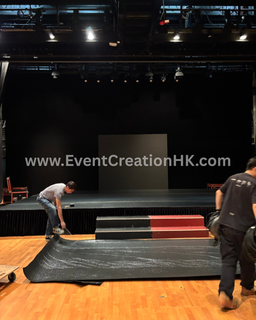 Dance floor platform installation and stage setup for an event in Hong Kong