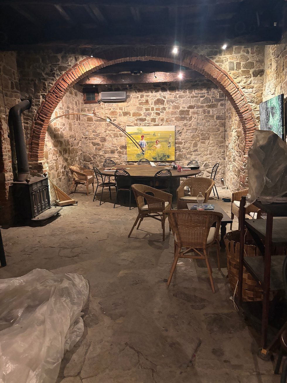 The many-roomed cellar provides a cool place for artists to work during their Tuscan summer residencies at La Macina di San Cresci.