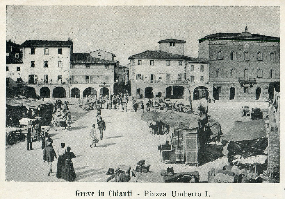 The piazza in Greve in Chianti in 1903. On the building on the far right is the Palazzo Comunale, were we are are welcomed on this May day in 2025 by Counselor Saturnini for a Q & A.