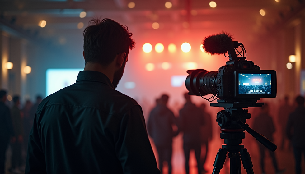 Close-up view of a person setting up a live streaming event