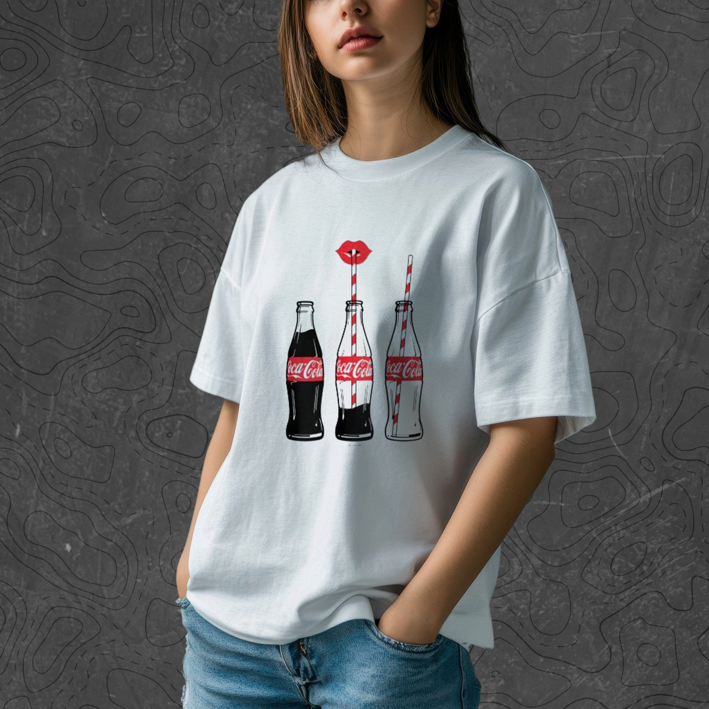 Oversized girls’ T-shirt with 3 Coca-Cola bottle print, exclusive by RAWZ
