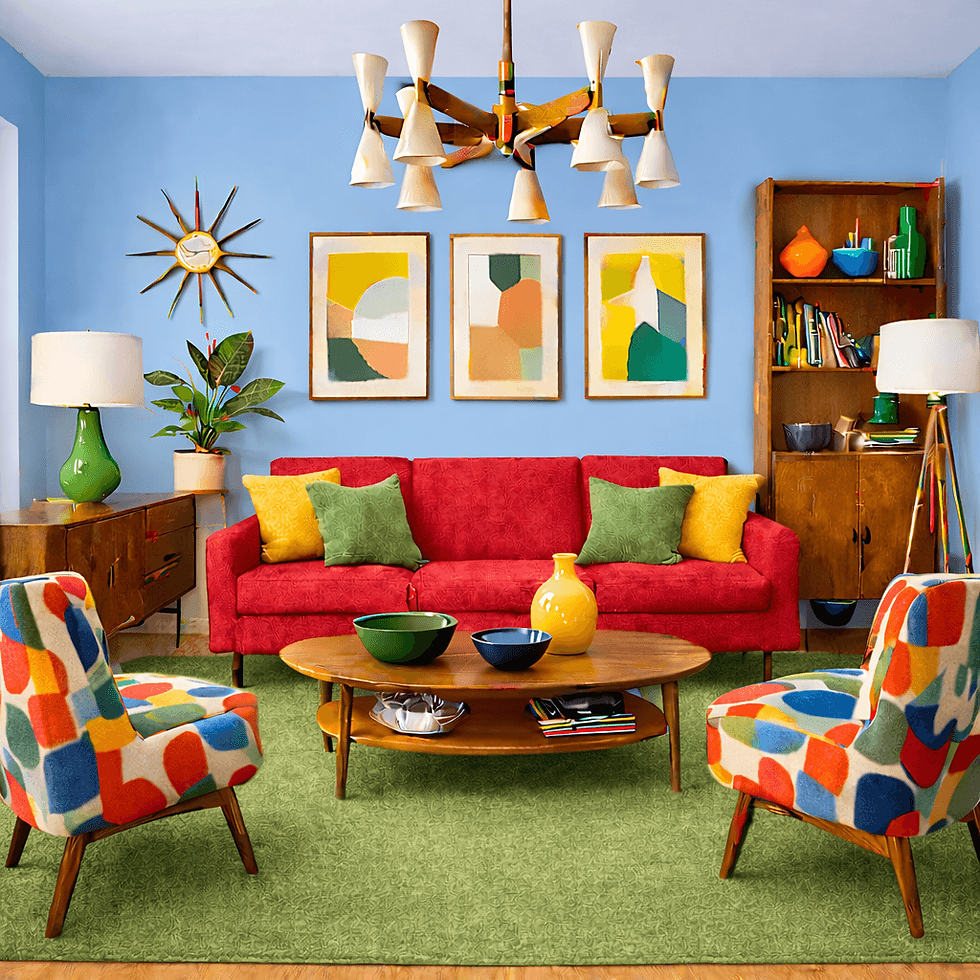 living room with tetradic color palette