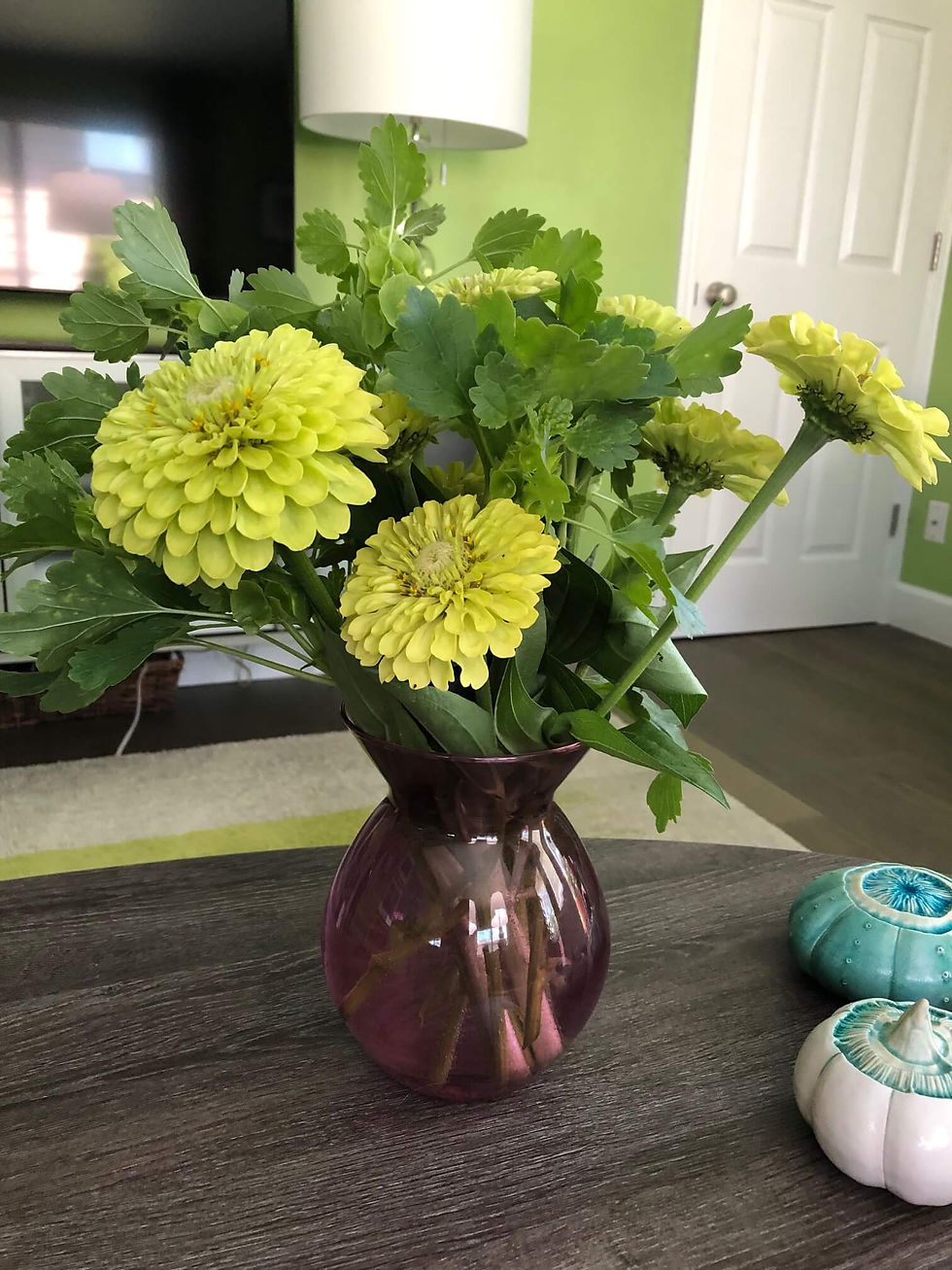 Bouquet of Zinnia Envy and Bells of Ireland