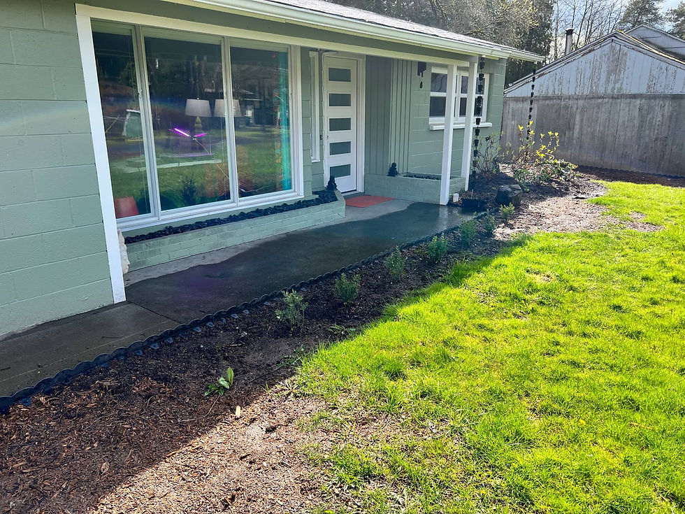 Pound-in edging bordering a front porch
