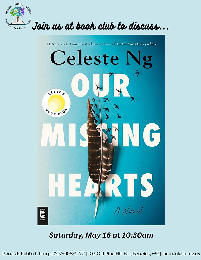 Book club meets May 16th at 10:30am