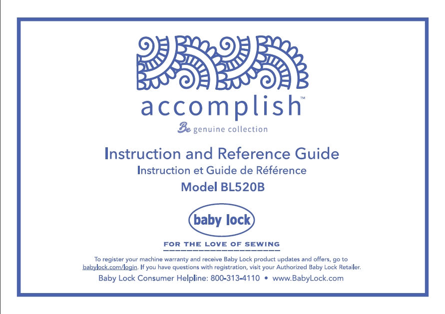 BABY LOCK ACCOMPLISH INSTRUCTION AND REFERENCE GUIDE ENG FRANC