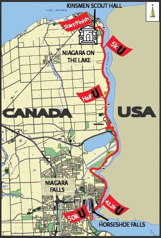 The course map for the Niagara Ultra produly supported by the St. Catharines Roadrunners & Walkers