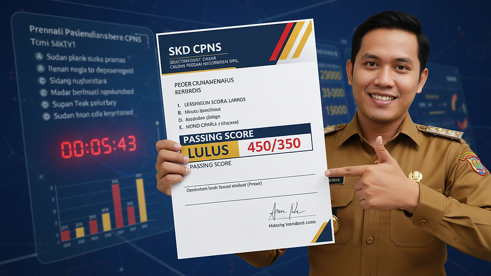 Close-up view of a printed SKD CPNS score report with highlighted passing scores