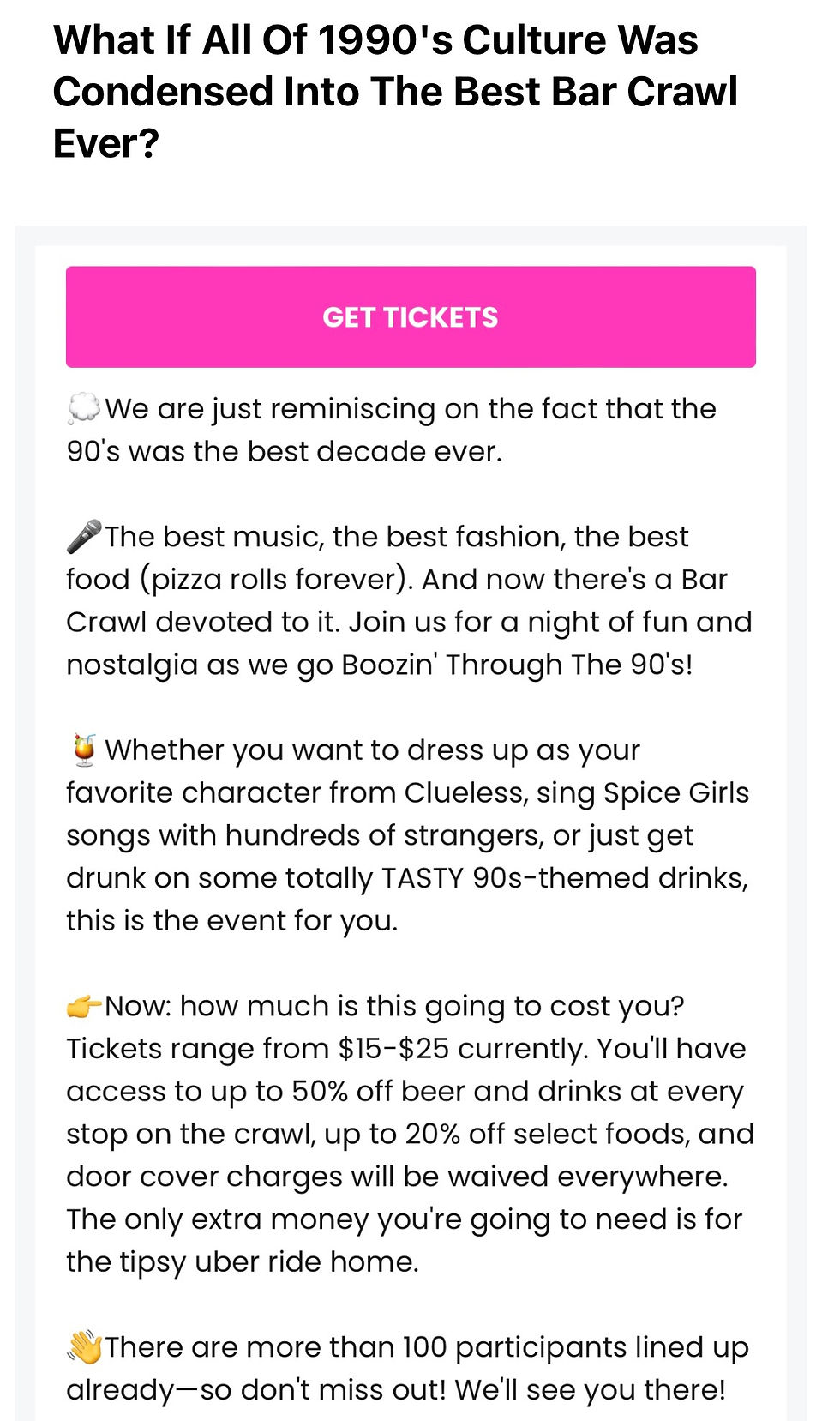 Bar Crawl Live Email