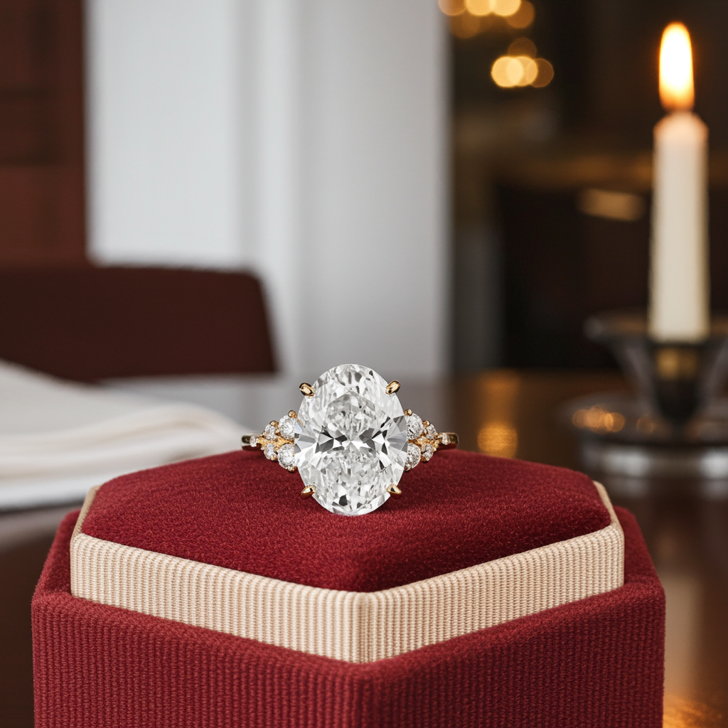 14K Solid Gold Snowdrift Ring, Oval Cut Diamond Moissanite Engagement Ring