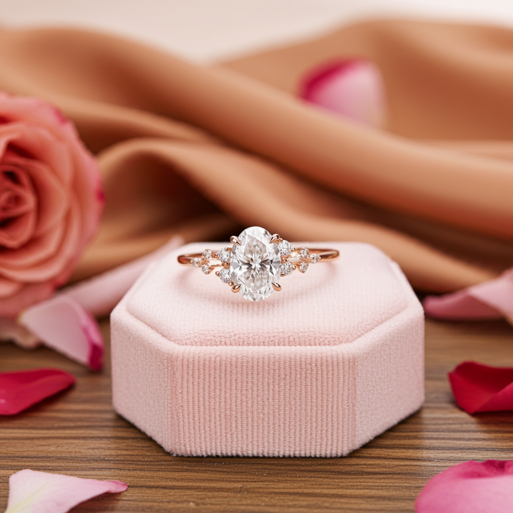 Elegant 18K Solid Gold Snowdrift Engagement Ring with 1.28 CT Oval Cut Moissanite