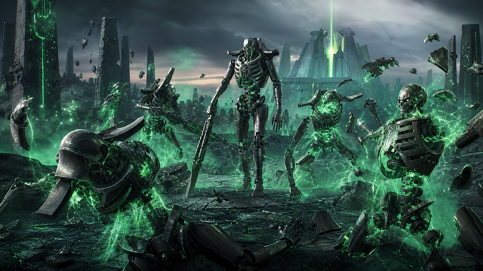 Guerreiros Necrons se reconstruindo por meio dos Protocolos de Reanimação
