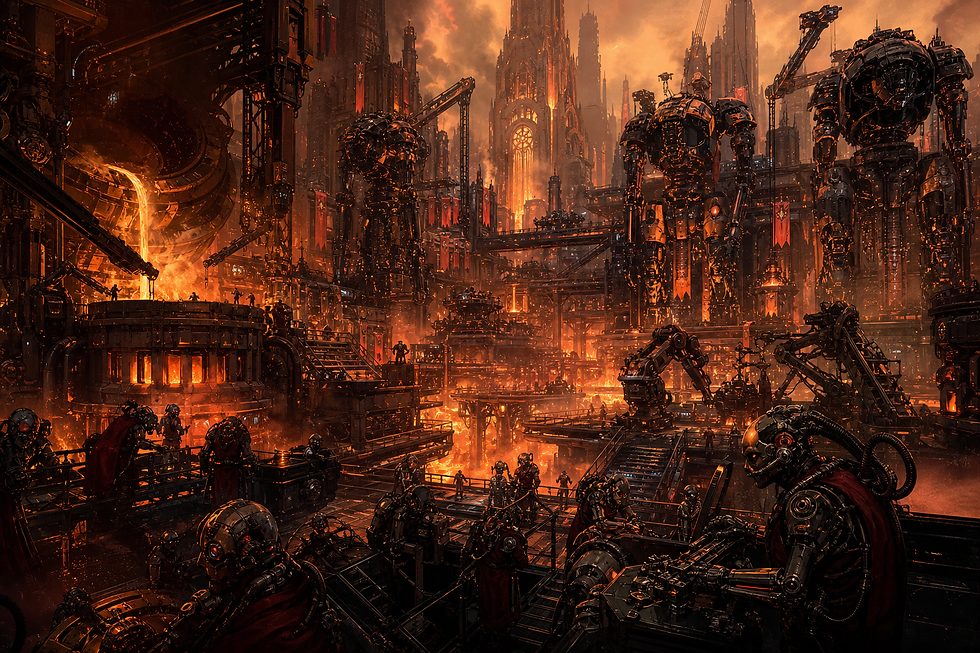 Monde-Forge de l’Adeptus Mechanicus avec usines, serviteurs et machines de guerre