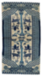 Rare antique Pao Tao rug (c.1900) with Tree of Life, deer, and bird motifs in rich blue and ivory. Chinese rug