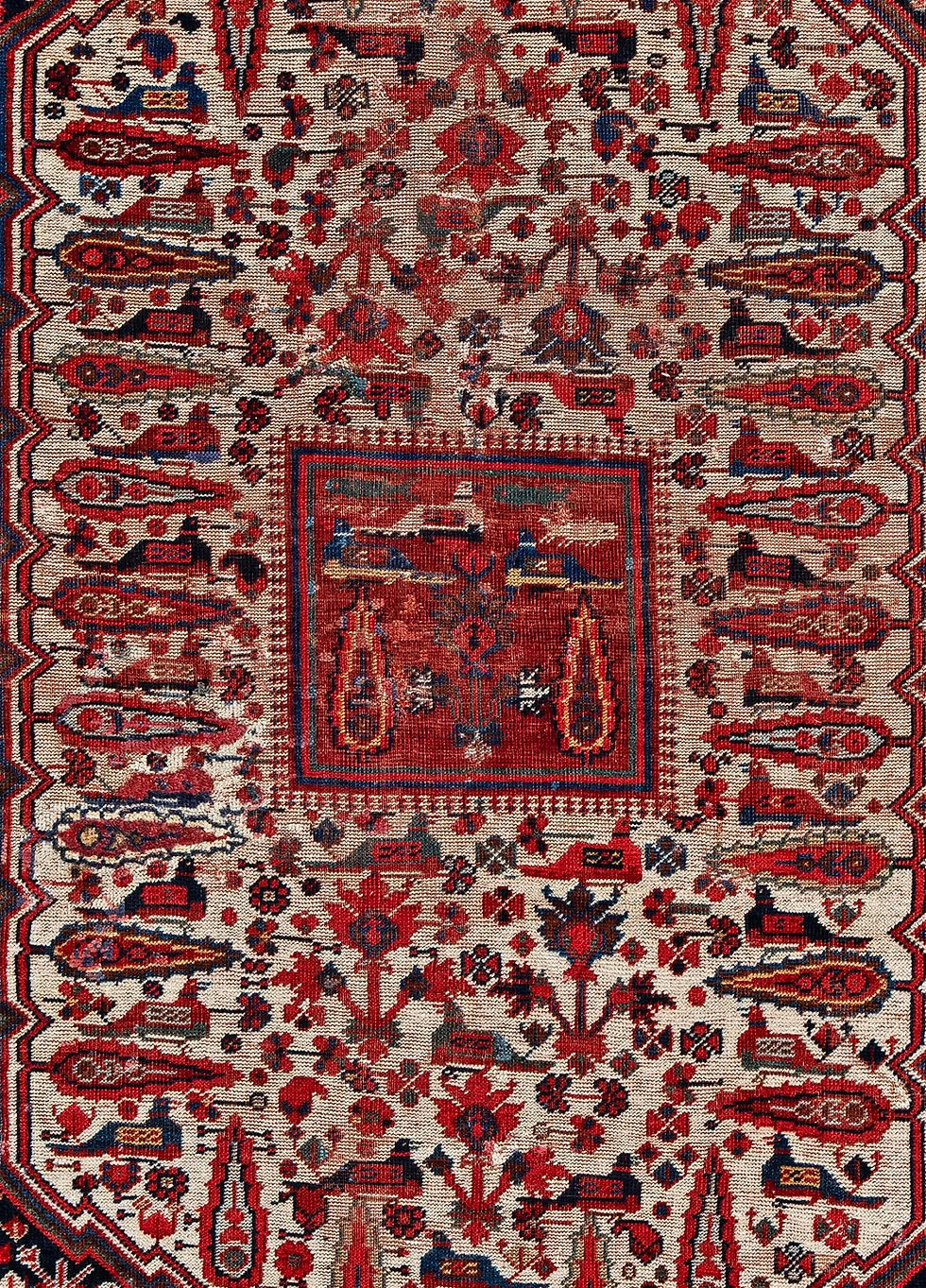 Thumbnail: Khamseh antique tribal rug, circa 1900.