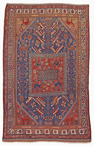 Qashqai Antique Rug, depicting camels. 225 x 140 cm (7' 5