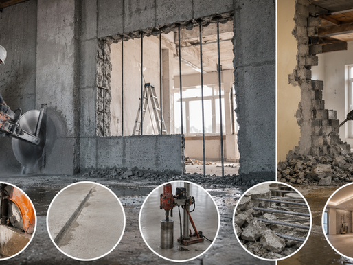 Hatay'da bir iş yeri tadilatında profesyonel ekip tarafından yapılan güvenli duvar kırma ve beton kesme işlemi