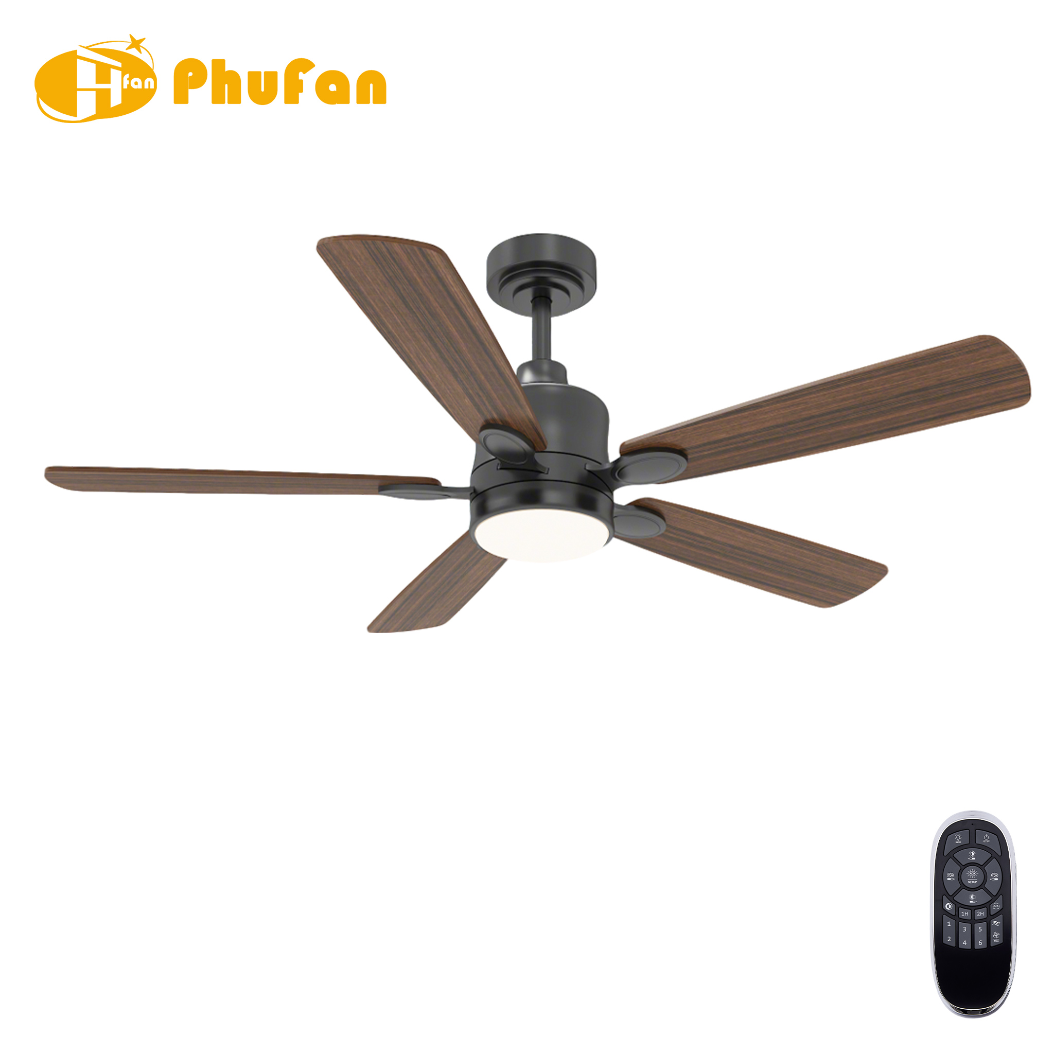 5-Blade Ceiling Fan, Reversible Blades, Dimmable LED Light & Remote for bedroom
