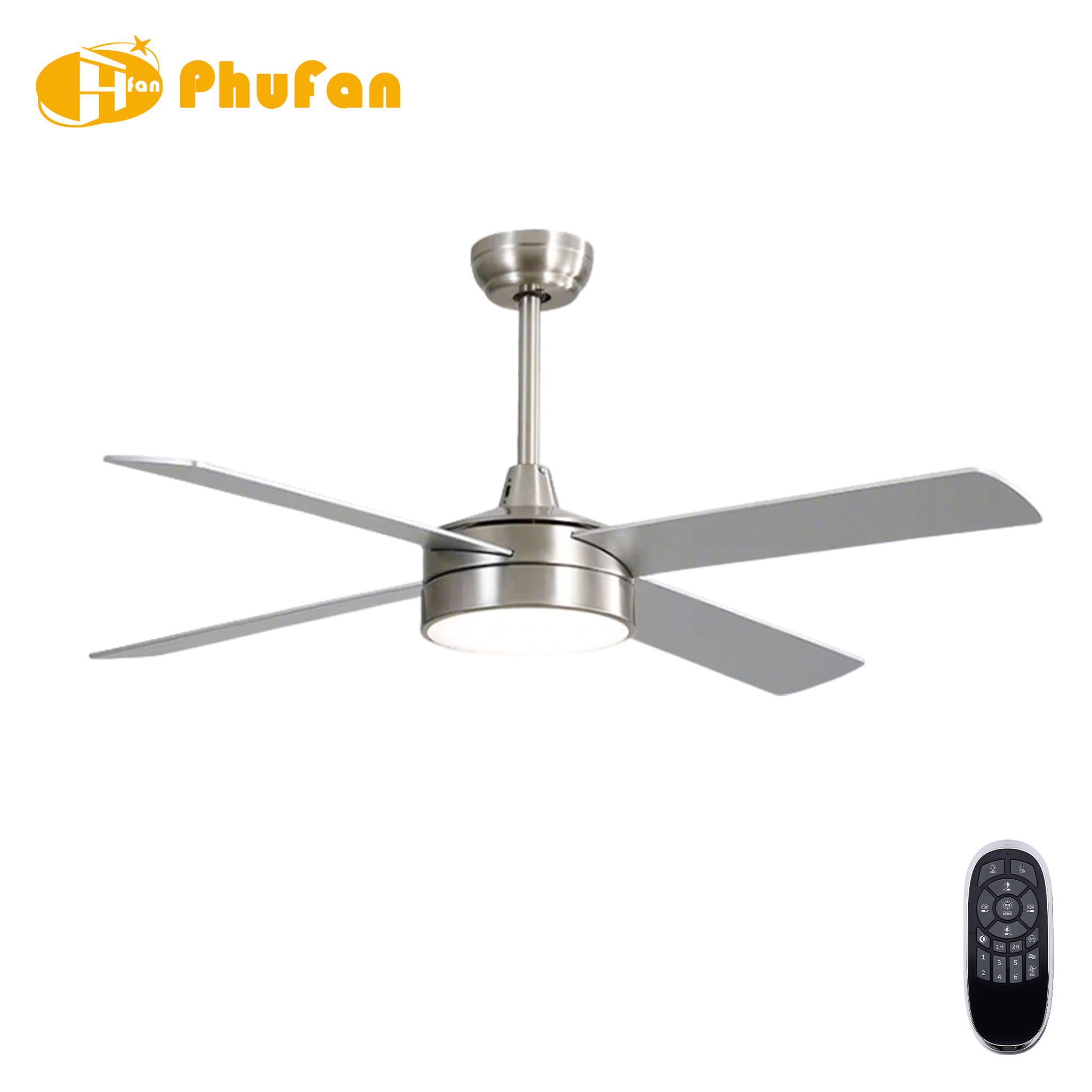 4 Blade Ceiling Fan Light Remote Silent Reversible BLDC Motor For Bedroom