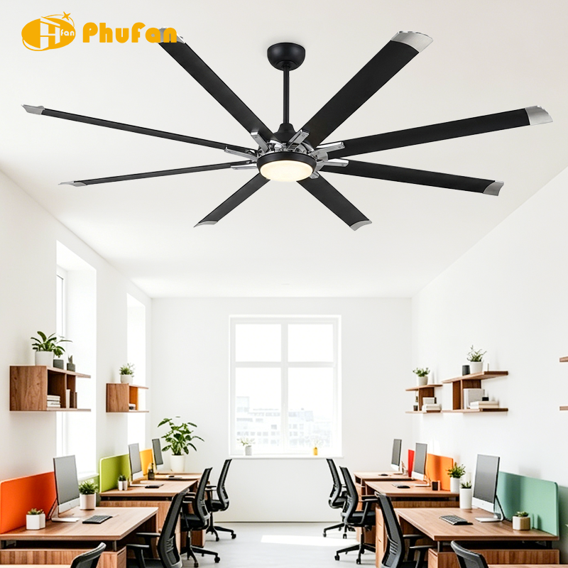 Large Industrial Ceiling Fan with Light - 8 Blades with Silver Tips