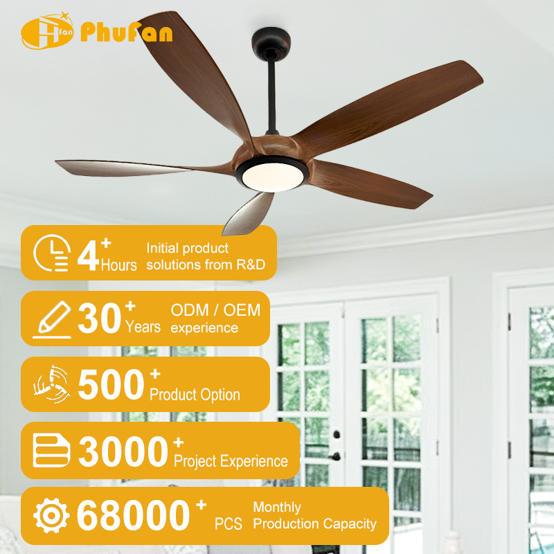 5 Wide Curved Blade Ceiling Fan Light Large Airflow Decor Fan Lamp for OpenSpace